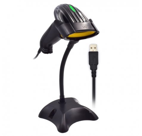 Ewent Lector de Codigos de Barras 2D - USB - Velocidad de Escaneo de 200 Lineas por Segundo - Resistente a Caidas - Color Negro