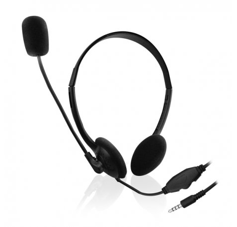 Ewent Auriculares de Chat con Microfono y Control de Volumen - Cable de 2m 1x Jack 3.5mm 4 Pines - Color Negro
