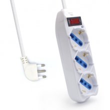 Ewent Regleta con 3 Tomas Tipo L/F (Schuko) de 10/16A - Interruptor On/Off - Enchufe Italiano Plano en Angulo - Cable de 1.5m - Color Blanco