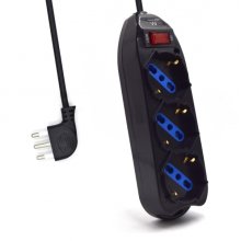 Ewent Regleta con 3 Tomas Tipo L/F (Schuko) de 10/16A - Interruptor On/Off - Enchufe Italiano Plano en Angulo - Cable de 1.5m - Color Negro