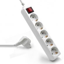 Ewent Regleta de Energia- 5 Enchufes - Version Schuko -16A con Interruptor de Encendido/Apagado - Color Blanco