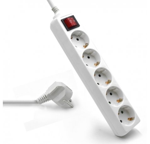 Ewent Regleta de Energia- 5 Enchufes - Version Schuko -16A con Interruptor de Encendido/Apagado - Color Blanco