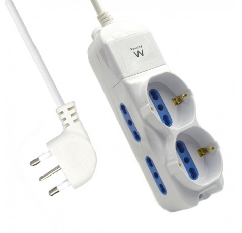 Ewent Regleta con 6 Tomas - 4 Tomas L + 2 Tomas L/F (Schuko) - Proteccion Infantil - Enchufe Italiano Plano en Angulo - Cable de 1.5m - Color Blanco