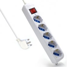 Ewent Regleta con 6 Tomas Tipo L/F (Schuko) de 10/16A - Interruptor de Encendido - Proteccion contra Sobretensiones - Proteccion Infantil - Enchufe Italiano Plano en Angulo - Cable de 1.5m - Color Blanco