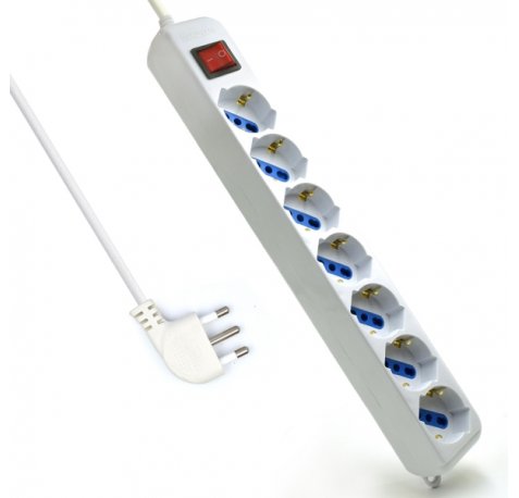 Ewent Regleta con 6 Tomas Tipo L/F (Schuko) de 10/16A - Interruptor de Encendido - Proteccion contra Sobretensiones - Proteccion Infantil - Enchufe Italiano Plano en Angulo - Cable de 1.5m - Color Blanco