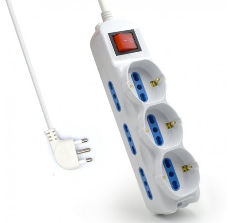 Ewent Regleta con 9 Tomas - 6 Tomas L + 3 Tomas L/F (Schuko) - Interruptor On/Off - Proteccion contra Sobretensiones - Enchufe Italiano Plano en Angulo - Proteccion Infantil - Cable de 1.5m - Color Blanco