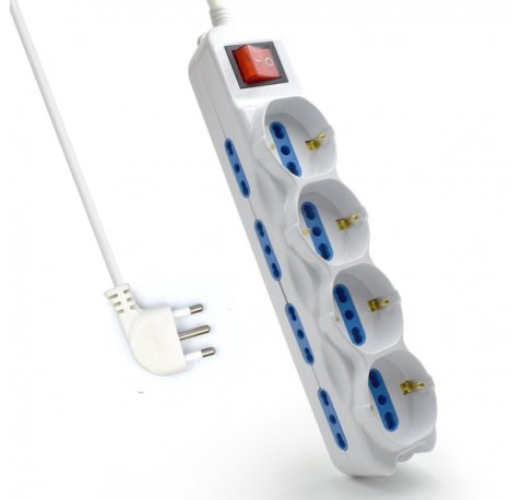 Ewent Regleta con 12 Tomas - 8 Tomas L + 4 Tomas L/F (Schuko) - Interruptor de Encendido - Proteccion Infantil - Enchufe Italiano Plano en Angulo - Cable de 3m - Color Blanco