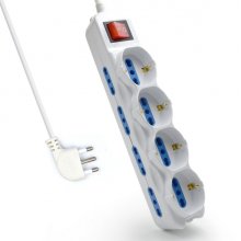 Ewent Regleta con 6 Tomas - 8 Tomas L + 4 Tomas L/F (Schuko) - Interruptor de Encendido - Proteccion Infantil - Enchufe Italiano Plano en Angulo - Cable de 5m - Color Blanco