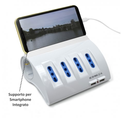 Ewent Regleta con 6 Tomas - 4 Tomas L + 2 Toma L/F (Schuko) - 2x USB-A - Proteccion Infantil - Enchufe Italiano Plano en Angulo - Proteccion contra Sobretensiones - Cable de 1.5m - Color Blanco