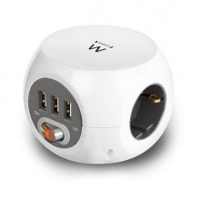 Ewent Regleta con 6 Tomas de Sobremesa - 3x Schuko 16A - 3x USB-A - Interruptor On/Off - Cable de 1.5m - Forma de Cubo - Color Blanco/Gris