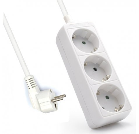 Ewent Regleta de 3 Tomas Schuko 16A - Proteccion Infantil - Cable de 1.5m - Enchufe Schuko Plano en Angulo - Color Blanco