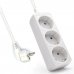Ewent Regleta de 3 Tomas Schuko 16A - Proteccion Infantil - Cable de 1.5m - Enchufe Schuko Plano en Angulo - Color Blanco