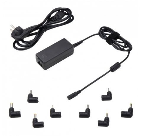 Ewent Cargador Universal para Portatil de 45W - 8 Clavijas Intercambiables - Automatico - Gestion Inteligente de Corriente - Color Negro