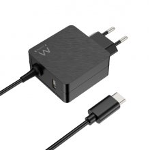 Ewent Cargador de Pared USB-C de 45W - Power Delivery - USB-A Extra - Cable de 1.5m - Proteccion Electrica - Color Negro