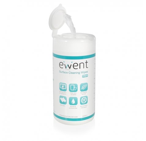 Ewent Toallitas de Limpieza para Pantallas - Antibacteriano - Antiestatica - Sin Alcohol - Color Blanco