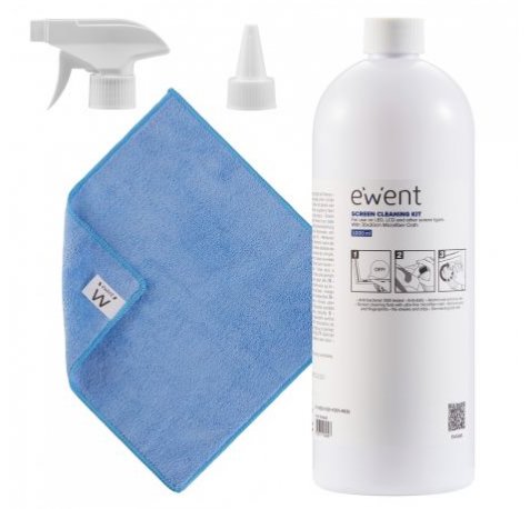 Ewent Kit Spray Limpiador Pantallas 1000ml + PaÃ±o Microfibra