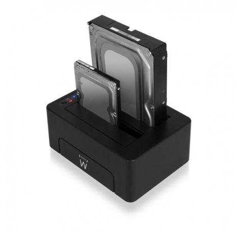 Ewent Estacion de Docking de Doble Bahia - HDD/SSD SATA de 2.5/3.5" - USB 3.2 Gen1 - Funcion de Clonado - Indicador LED - Color Negro