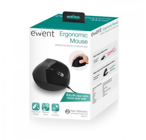 Ewent Raton Ergonomico Vertical USB 1800dpi - 5 Botones - Uso Diestro - Cable de 1.23m - Color Negro