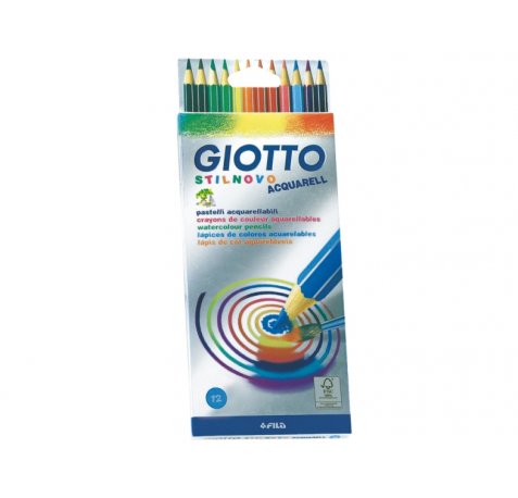 Giotto Stilnovo Acqarell Pack de 12 Lapices de Colores Acuarelables - Forma Hexagonal - Mina 3.3mm - Colores Surtidos