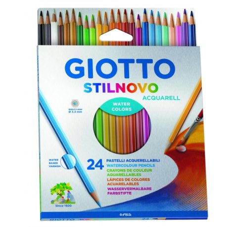 Giotto Stilnovo Acqarell Pack de 24 Lapices de Colores Acuarelables - Forma Hexagonal - Mina 3.3mm - Colores Surtidos