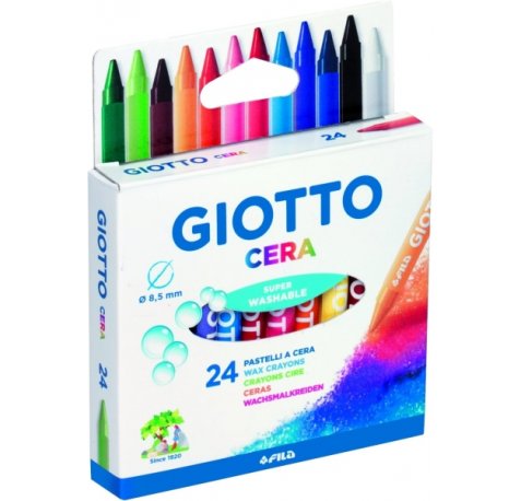 Giotto Pack de 24 Lapices de Cera - Extraresistentes - Facil de Sacar Punta - No Mancha