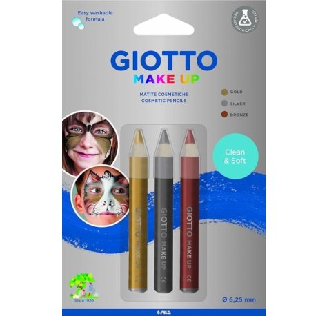 Giotto Make Up Metallic Pack con 3 Lapices Cosmeticos - Se Lava con Agua - Dermatologicamente Testado - Colores Metalicos Surtidos