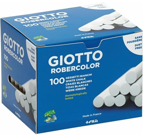 Giotto Robercolor Pack de 100 Tizas Redondas - Testadas Dermatologicamente - Compactas y Duraderas - Color Blanco