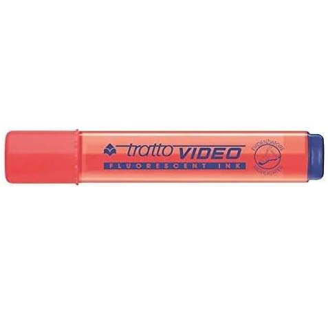 Tratto Video Marcador Fluorescente - Punta Biselada - Tinta Base de Agua - Secado Rapido - Color Rojo Fluorescente (12 uds)