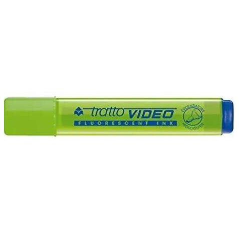 Tratto Video Marcador Fluorescente - Punta Biselada - Tinta Base de Agua - Secado Rapido - Color Verde Lima Fluorescente (12 uds)