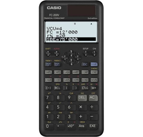Casio FC200V Calculadora Financiera - Pantalla de 4 Lineas - Visualizacion de Varios Parametros al mismo Tiempo - Teclas de Acceso Directo Personalizables - Alimentacion con Pilas y Solar