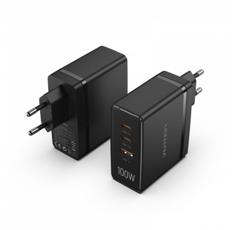 Vention Cargador GaN de Pared 2xUSB-C a 1xUSB 100W - Color Negro