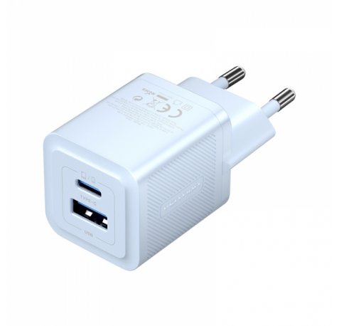 Vention Cargador de Pared GaN 2 Puertos USB (C+A) - 30W/30W - Carga rapida EU - Color Azul