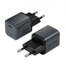 Vention Cargador de Pared - 20W - GaN - USB-C - Power Delivery 3.0 - Qualcomm 3.0 - Carga Rapida - Color Gris