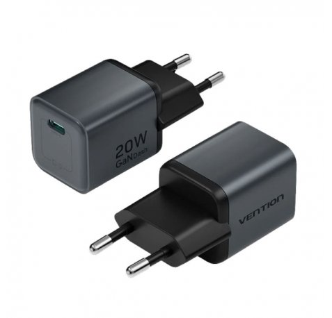 Vention Cargador de Pared - 20W - GaN - USB-C - Power Delivery 3.0 - Qualcomm 3.0 - Carga Rapida - Color Gris