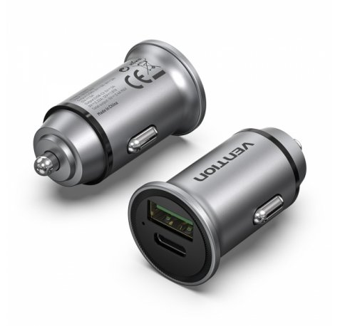 Vention Cargador de Coche 20W 2xUSB (A+C) QC4.0 3.4A - Diseño Mini - Aluminio Gris