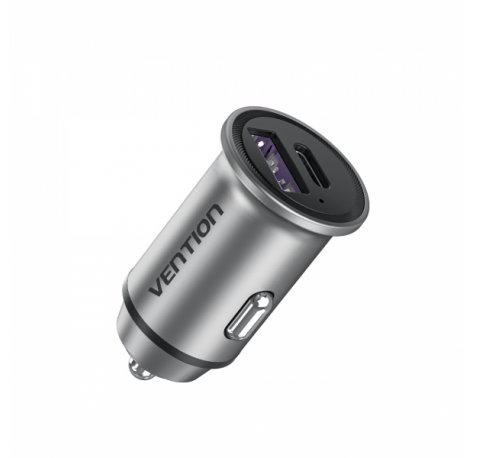 Vention Cargador de Coche 30W 2xUSB (A+C) QC4.0 5A - Diseño Mini - Aluminio Gris