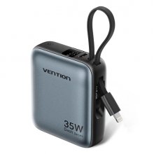 Vention Mini Powerbank de 10000mAh - Potencia de Salida hasta 35W - Cable USB-C y Lightning Integrado - Pantalla Digital - Color Gris