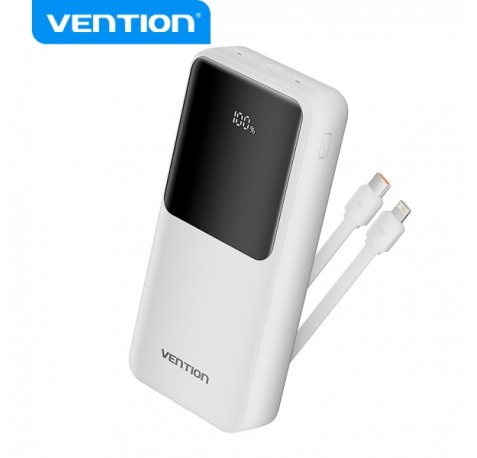 Vention Power Bank 20.000mAh - Multiples interfaces USB - Carga rapida - Cable USB-C incluido - Color Blanco