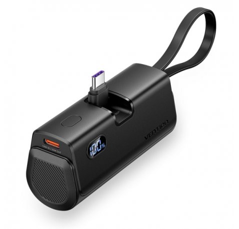 Vention PowerBank 4800mAh - USB-C - Carga Rapida 22.5W - Conector Plegable - Color Negro