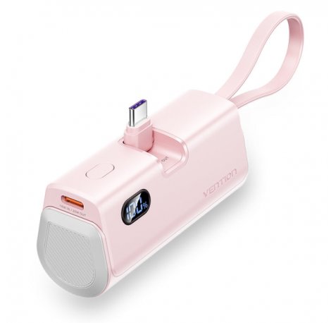 Vention PowerBank 4800mAh - USB-C - Carga Rapida 22.5W - Conector Plegable - Color Rosa