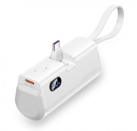 Vention PowerBank 4800mAh - USB-C - Carga Rapida 22.5W - Conector Plegable - Color Blanco