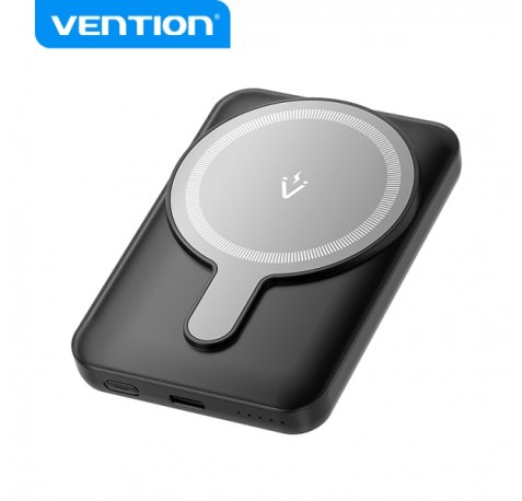 Vention PowerBank 5000mAh Magnetico Inalambrico - USB-C Dual - Carga Rapida 20W - Display Luminoso - Color Negro