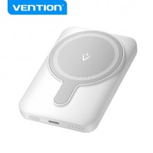 Vention PowerBank 5000mAh Magnetico Inalambrico - USB-C Dual - 20W - Display Luminoso - Carga Rapida - Material Resistente - Color Blanco