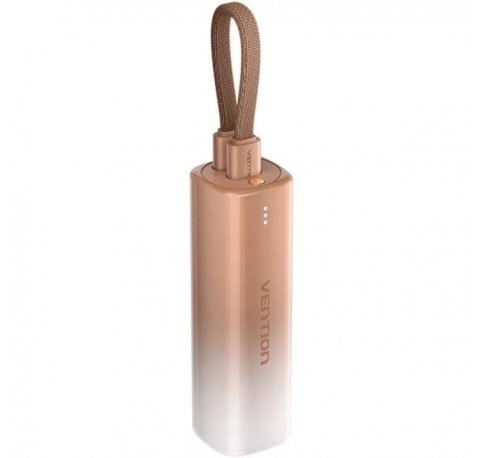 Vention Powerbank de 5000mAh - Potencia de Salida hasta 20W - USB-C - Cable USB-C a Lightning de 11cm - 30x30x99.8mm - Color Dorado