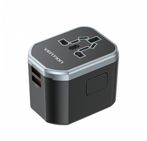 Vention Cargador de Viaje Universal - 1xUSB-C a 2xUSB - 20W - Color Negro
