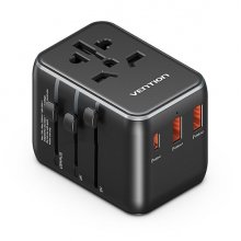 Vention Cargador de Viaje Universal - 1xUSB-C, 2xUSB - 20W - Color Negro