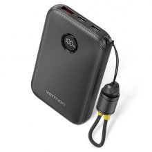 Vention Powerbank de 10000mAh - Potencia de Salida hasta 22.5W - USB-A - USB-C - Pantalla LED - Cable USB-C de 17cm - Apto para Viajes Aereos - Color Negro