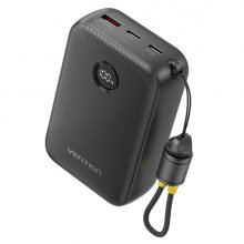 Vention Powerbank de 20000mAh - Potencia de Salida hasta 22.5W - USB-A - USB-C - Pantalla LED - Cable USB-C de 17cm - Apto para Viajes Aereos - Color Negro