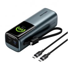 Vention Powerbank de 27000mAh - Potencia de Salida hasta 200W - Cable USB-C Integrado - Power Delivery - USB-A - USB-C - Pantalla TFT - Apto para Viajes Aereos - Tecnologia PPS y UFCS - Color Gris