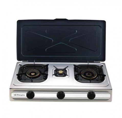 Orbegozo FO 3500 - Hornillo a Gas Compacto y Eficiente - Encendido Piezoelectrico - 3 Quemadores - Cuerpo Inox - Ideal para Exteriores